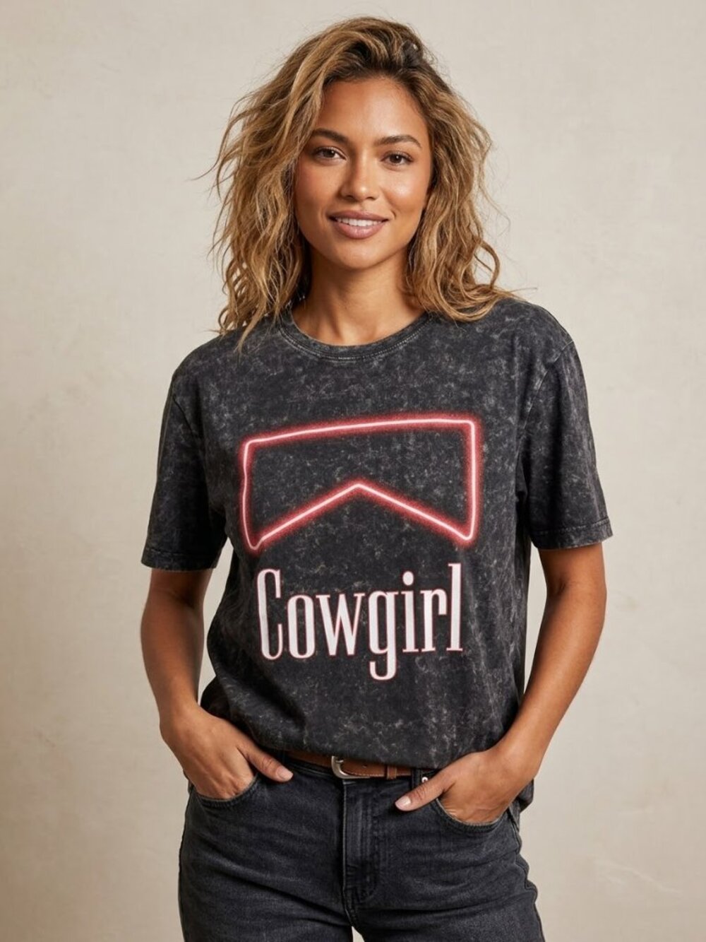 Zutter Cowgirl Graphic T-Shirt Charcoal Mineral Wash Western Tee Medium